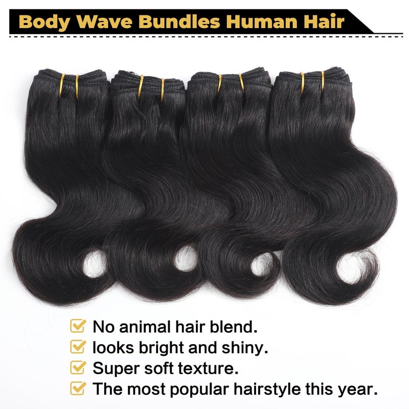 Selina 4Bundles Brazilian Body Wave Virgin Hair Extension Human Hair Bundles 8"Short Virgin Brazilian Hair Weaves 50G/Pcs Human Hair Extensions Natural color (8''x4 BODY, Natural) - Image 3